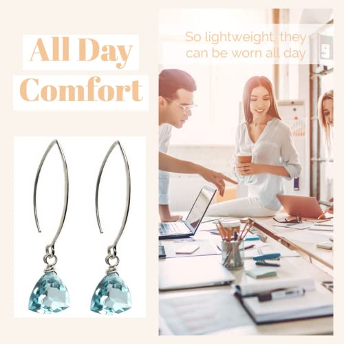 Aqua Blue Quartz Dangle Earrings in Gift Box