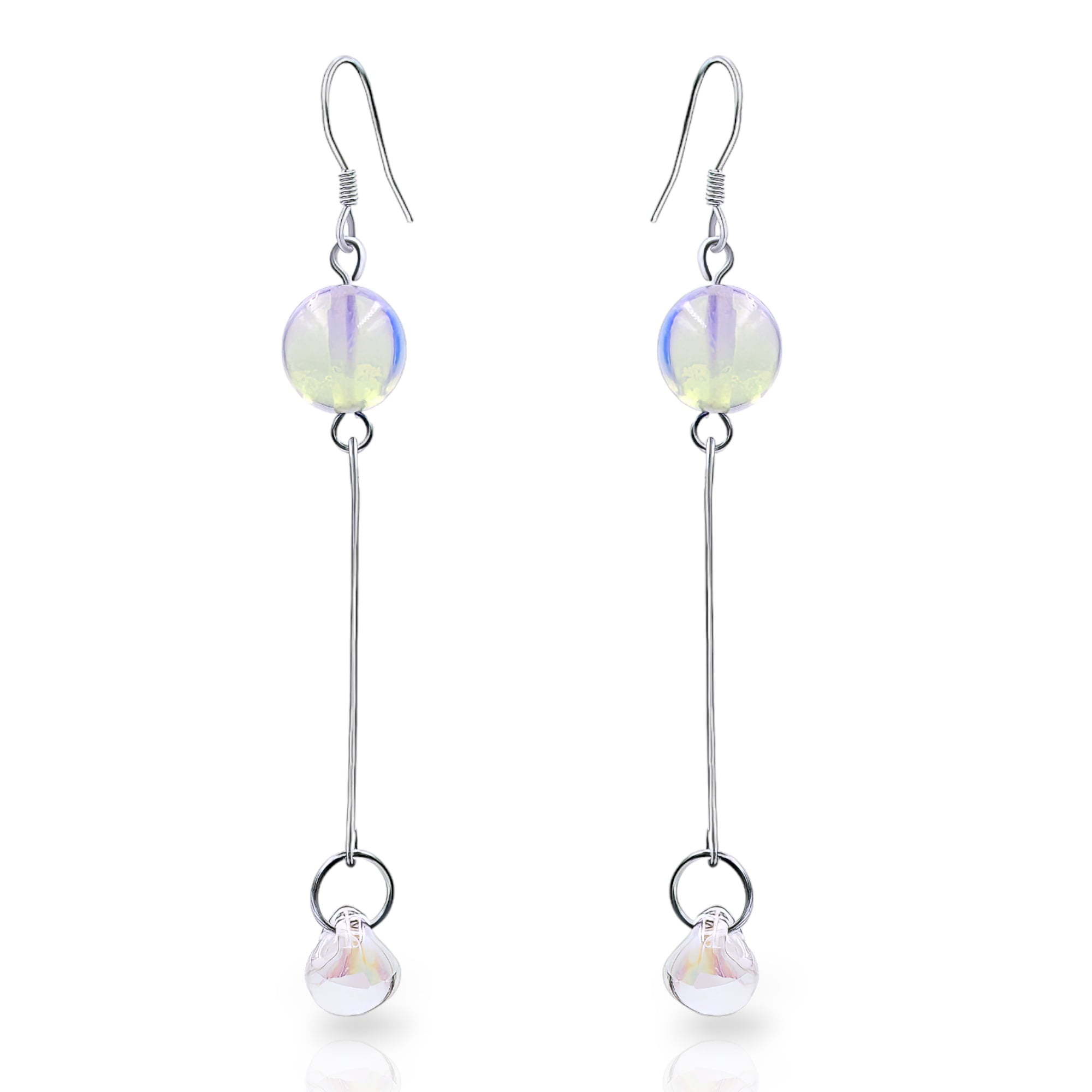 Moonstone Water Glass Drop Earrings in Sterling Silver