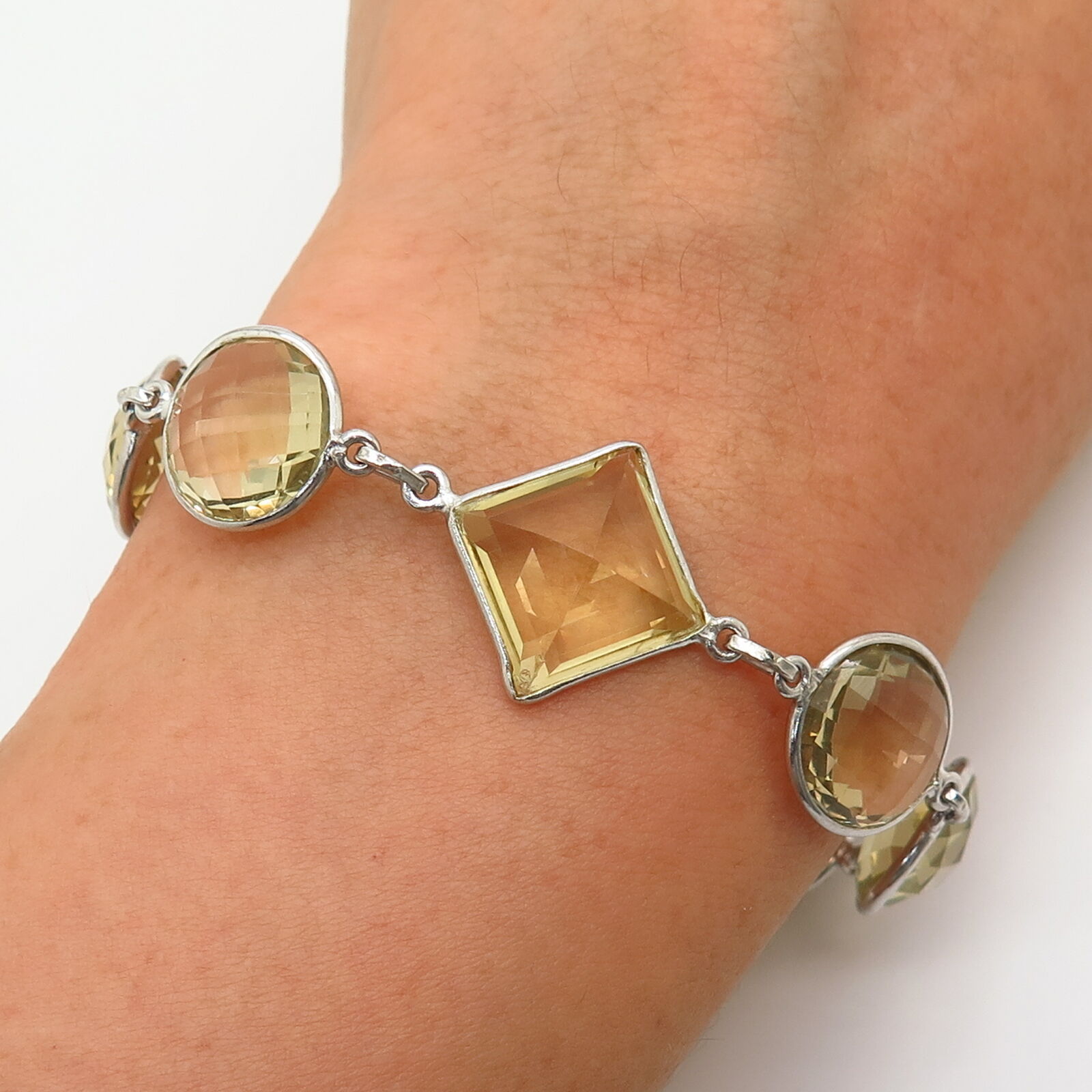 Lemon Citrine Gem Silver Lollipop Link Bracelet