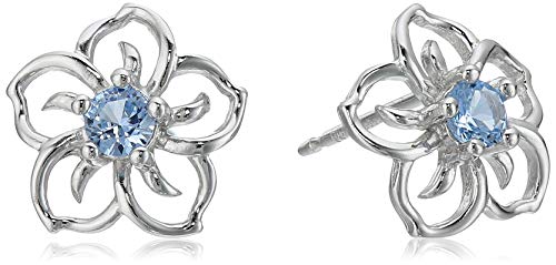 Sterling Silver Aquamarine Flower Stud Earrings