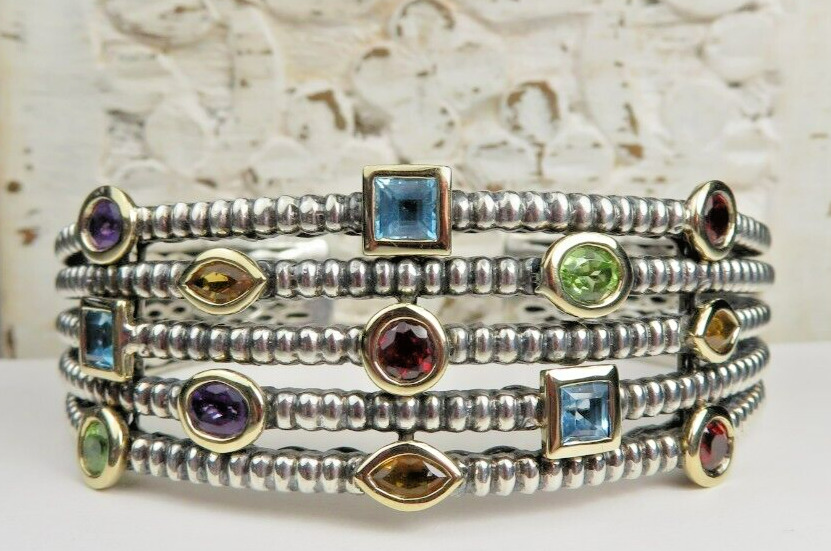 Eye-Catching Multi Gemstone Sterling Silver Bracelet