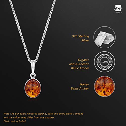 Amberta 925 Silver Classic Oval Baltic Amber Pendant