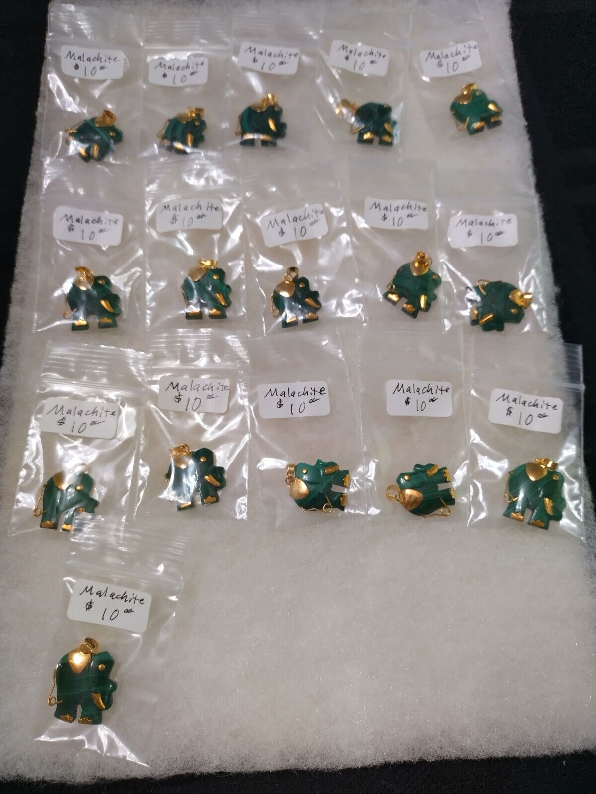 Malachite Elephant Pendant with Gold Details