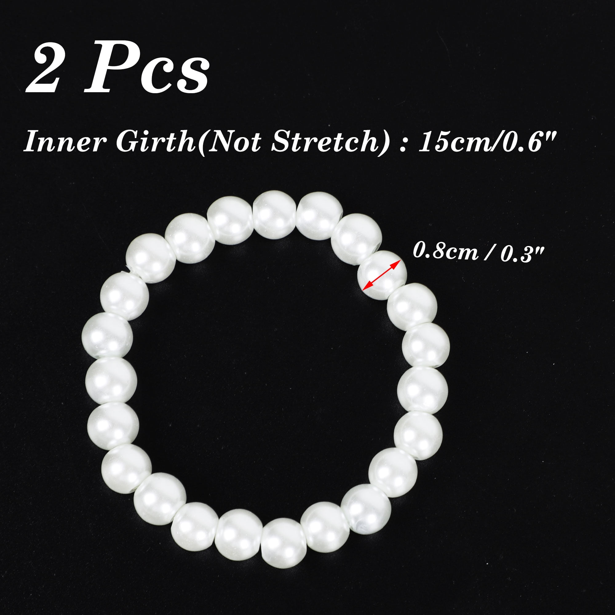 Set of 2 White Faux Pearl Elastic Bracelets