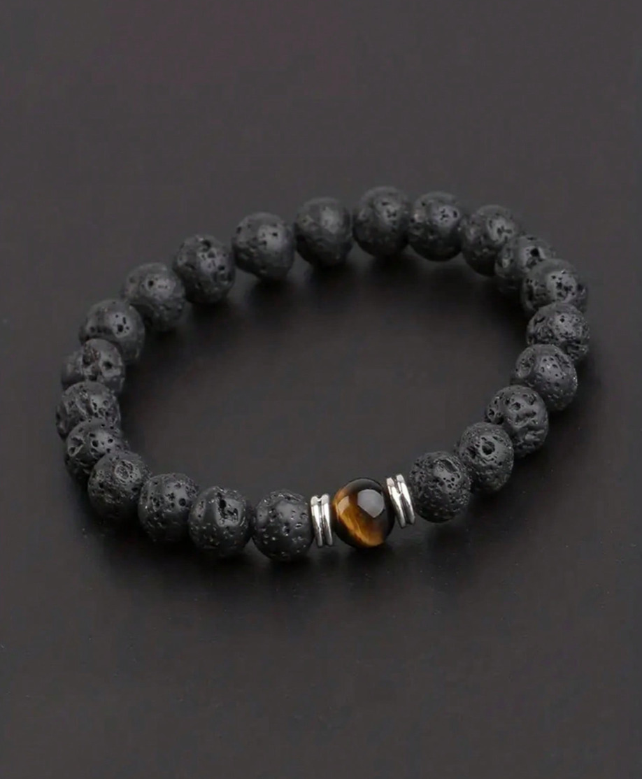 Lava Rock & Tiger Eye Natural Stone Bracelet