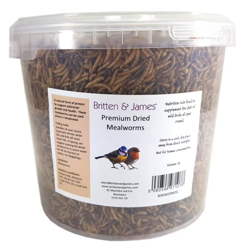 Britten & James Dried Mealworms for Wild Birds in a Stay Fresh 5L Tub (1kg)