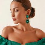 Vintage Art Deco Green Crystal Chandelier Earrings