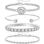 Dainty Silver Bracelet Set with Cubic Zirconia