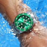 OLEVS Men's Luxury Green Dial Stainless Steel Watch