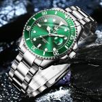 OLEVS Men's Luxury Green Dial Stainless Steel Watch