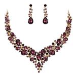 BriLove Amethyst Crystal Statement Necklace and Earrings Set