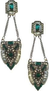Emerald Geometric Art Deco Flapper Dangle Earrings