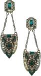 Emerald Geometric Art Deco Flapper Dangle Earrings