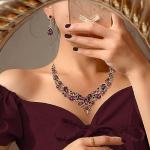 BriLove Amethyst Crystal Statement Necklace and Earrings Set