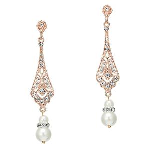 Rose Gold 1920s Vintage Pearl Drop Earrings
