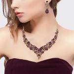 BriLove Amethyst Crystal Statement Necklace and Earrings Set