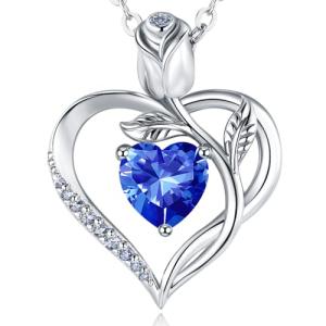 Rose Heart Necklace with Lab-Created Sapphire