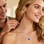 Rose Heart Necklace with Lab-Created Sapphire