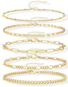 Trendy 14K Gold Plated Stackable Bracelets Set