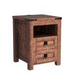 Rustic Nightstand with Charging Station and Storage