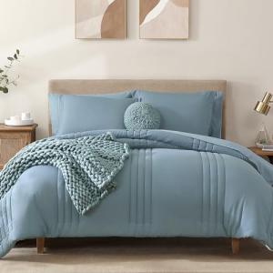 Monbix 7-Piece Dusty Blue Queen Comforter Set