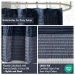 Navy Faux Silk Striped Microfiber Shower Curtain