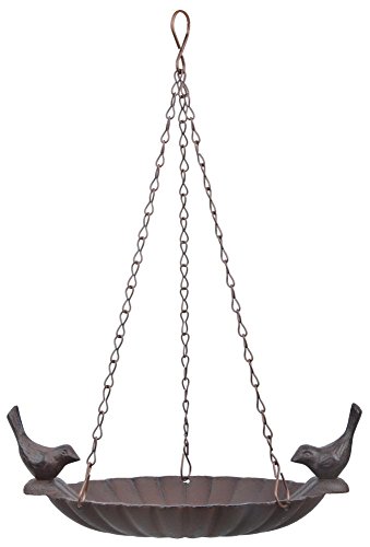 Cast iron hanging bird bath with two birds from Fallen Fruits