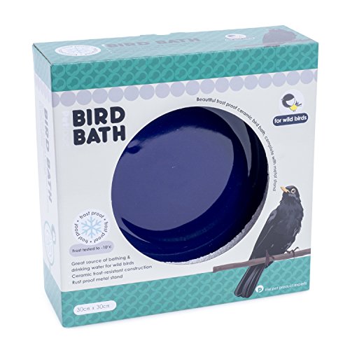Petface Ceramic Bird Bath (Blue) and Stand (30cm x 30cm)