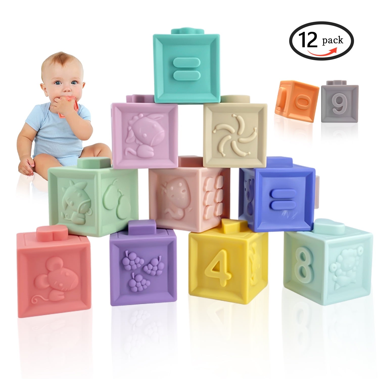 12-Piece Baby Blocks with Teething & Stacking Fun