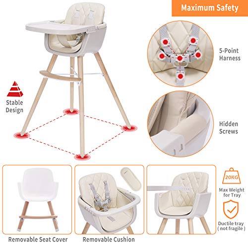 Convertible Wooden High Chair with Adjustable Legs