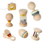 7 PCS Wooden Baby Toys Set - Organic Infant Rattles Newborns 0-6 Month & Montessori-Inspired Musical Instruments for 0-12 Month - Natural Toddler Developmental Toys