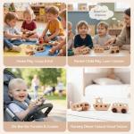 Wooden Cars for Toddlers 1-3, Wooden Vehicles Baby Cars Set with Bus, Airplane and Boat, Montessori Rattle Toys with Rolling Beads, Ideal for Boys and Girls