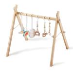 little dove Foldable Wooden Play Gym with 6 Toys - Infant Activity Gym for Baby Girls and Boys with Hanging Bar - Montessori Newborn Gift