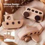 Wooden Cars for Toddlers 1-3, Wooden Vehicles Baby Cars Set with Bus, Airplane and Boat, Montessori Rattle Toys with Rolling Beads, Ideal for Boys and Girls