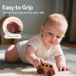 Wooden Cars for Toddlers 1-3, Wooden Vehicles Baby Cars Set with Bus, Airplane and Boat, Montessori Rattle Toys with Rolling Beads, Ideal for Boys and Girls