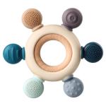 Baby Teething Toys, Silicone Chewable Teethers with Wooden Ring for Soothing Babies Gums, Rudder Chewers Shower Gift for lnfants & Toddlers, 3+ Months (6 Directions, Gray)