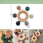 Baby Teething Toys, Silicone Chewable Teethers with Wooden Ring for Soothing Babies Gums, Rudder Chewers Shower Gift for lnfants & Toddlers, 3+ Months (6 Directions, Gray)