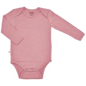 Woolino 100% Superfine Merino Wool Baby Bodysuit - Long Sleeve Onesies for Boy and Girl - 12-18 Months - Blush