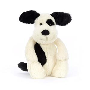Jellycat Bashful Black and Cream Puppy Stuffed Animal, Medium 12 inches - Dogs and Puppies Plush Toy - Classic Children's Gift