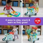 Fisher-Price Baby Push Toy 4-in-1 Snack Cart Walker Learning Activity, 14 Pieces for Pretend Play Infants Ages 6+ Months, Multilanguage Version