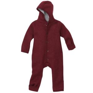 Ecoable Baby Merino Wool Snowsuit, Organic Boiled Hooded Romper | Foldable Cuff Overall for Toddlers, Warm One-Piece Winter Outerwear (EU 98-104, Cassis)