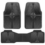 CAR PASS Rubber Floor Mats, All Weather Waterproof Trim-to-Fit Automotive Mats for Cars Trucks SUV, Anti-Slip Easy Clean, Heavy Duty Full Set 3-Piece, All Black