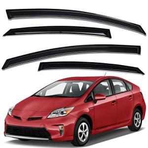 Lightronic Extra Durable Outside-Mount Auto Vent Window Visor, Fit 2010-2015 Toyota Prius (EXCLUDES Prius V/Prius C), UV Protection Rain Guard, Original Wind Deflector, No-Drilling, Dark Smoke, 4Pcs
