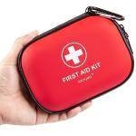 Mini First Aid Kit - 120 Piece Small Waterproof Hard Shell Medical Kit for Car, Home, Office, Travel, Camping, Sports, Outdoor, School - Emergency First Aid Supplies and Survival Kit (Red)