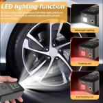 Norkmdi Portable Car Tire Inflator Air Compressor, 150PSI Vehicle Air Tyre Pump with Digital Pressure Gauge, Dual Values Display & LED Light, Automotive Cordless Inflator, Universal Fit