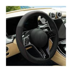 ANFTDCO Car Steering Wheel Cover, 14.5-15" Leather Massage Grip Non-Slip Steering Wheel Protector, Comfortable Automotive Interior Decoration Accessories, Universal for Van Truck RV (Black)