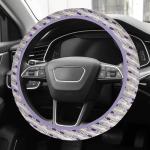 Car Steering Wheel Covers for Women Machine Washable Universal 14.5-15.5 inch Steering Wheel Protectors Comfort Cloth Fabric Non-Slip Grip Easy Installation All Weather Use (Purple)