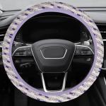 Car Steering Wheel Covers for Women Machine Washable Universal 14.5-15.5 inch Steering Wheel Protectors Comfort Cloth Fabric Non-Slip Grip Easy Installation All Weather Use (Purple)