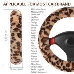 Accmor Fuzzy Car Steering Wheel Cover, Universal Fit Fur Auto Wheel Cover & Handbrake Cover & Gear Shift Cover Set, Leopard Warm Fluffy Vehicle Wheel Protector Car Accessories for Men Women (Brown)