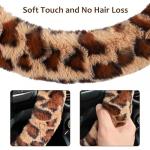 Accmor Fuzzy Car Steering Wheel Cover, Universal Fit Fur Auto Wheel Cover & Handbrake Cover & Gear Shift Cover Set, Leopard Warm Fluffy Vehicle Wheel Protector Car Accessories for Men Women (Brown)